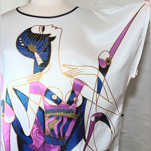 Art Nouveau satin cranes tunic dress. Medium. Ya Ye Er Si. - Picture 11 of 16